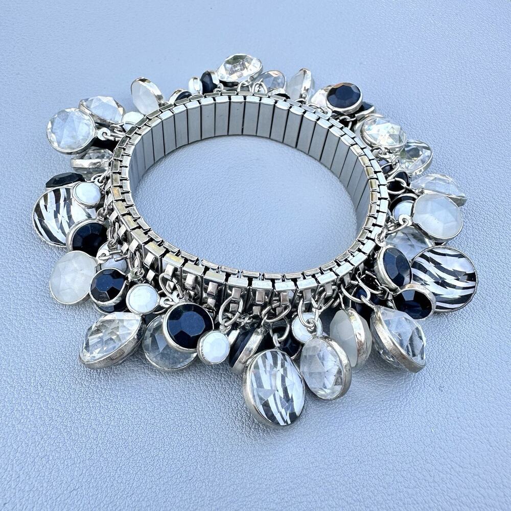 Zebra Print Cha Cha Bracelet Expansion Charm Silver Animal Safari Black White